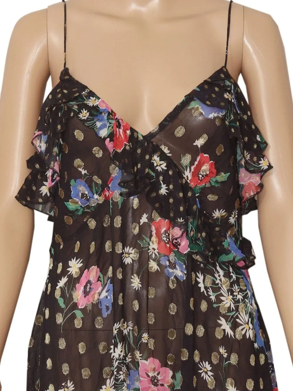 Free People FP One Rosalie Mini Slip Dress V Neck Ruffles Printed L